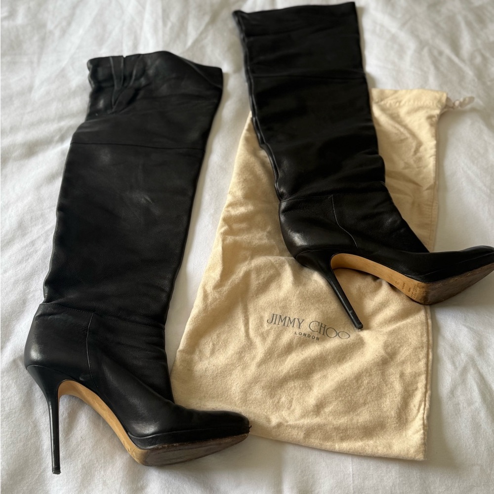 Jimmy Choo Black Leather Knee-High Boots